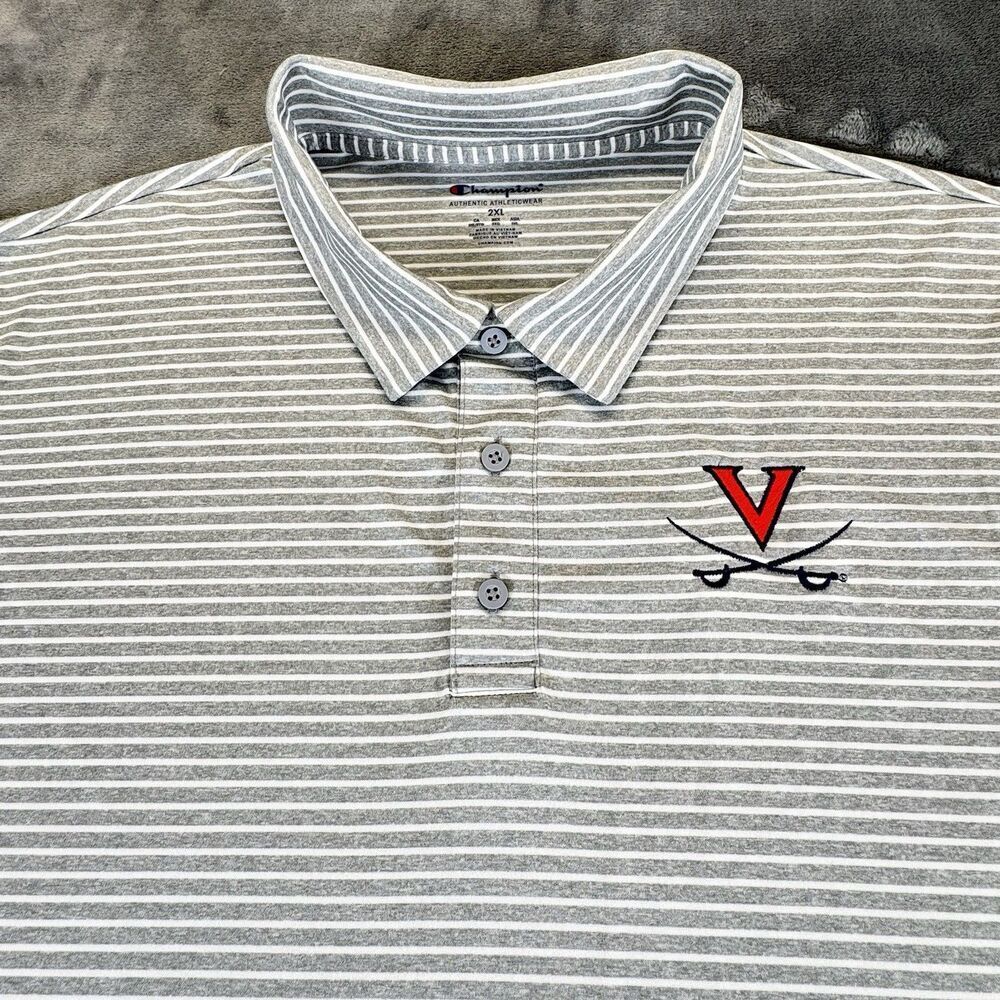 UVA XXL University of Virginia Cavaliers Champion Striped Golf Polo Gray White